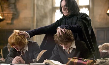 Alan Rickman as Severus Snape, with Rupert Grint and Daniel Radcliffe in the film version of Harry Potter and the Goblet of Fire.