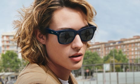A model wearing Facebook’s Ray-Ban Stories, the first fruits of its Reality Labs division.