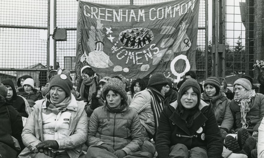 A group of women blockade RAF Greenham Common to support 38 women who were being tried for obstruction and breaching the peace in February 1983