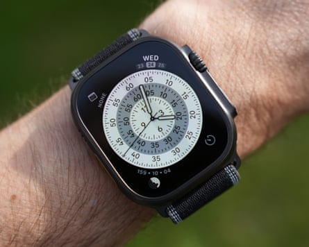 The Apple Watch Ultra 3 showing the Exactograph watch face on a wrist.
