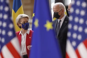 Joe Biden is welcomed by President of the European Commission Ursula von der Leyen ahead of the EU-US summit.