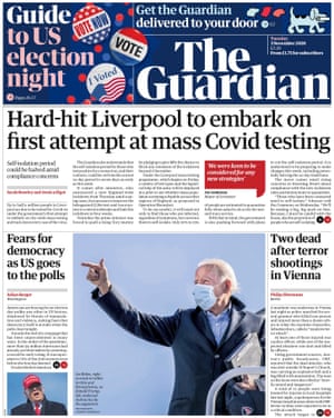 Guardian front page, Tuesday 3 November 2020