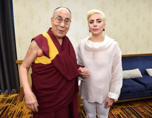 Lady Gaga meets the Dalai Lama in Indianapolis in 2016.