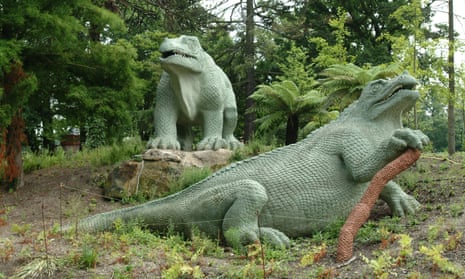 Model dinosaurs in Crystal Palace Park, London