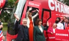 Labour and Conservative battle buses hit the road, but ‘lonely figure’ Sunak seems like a solo traveller