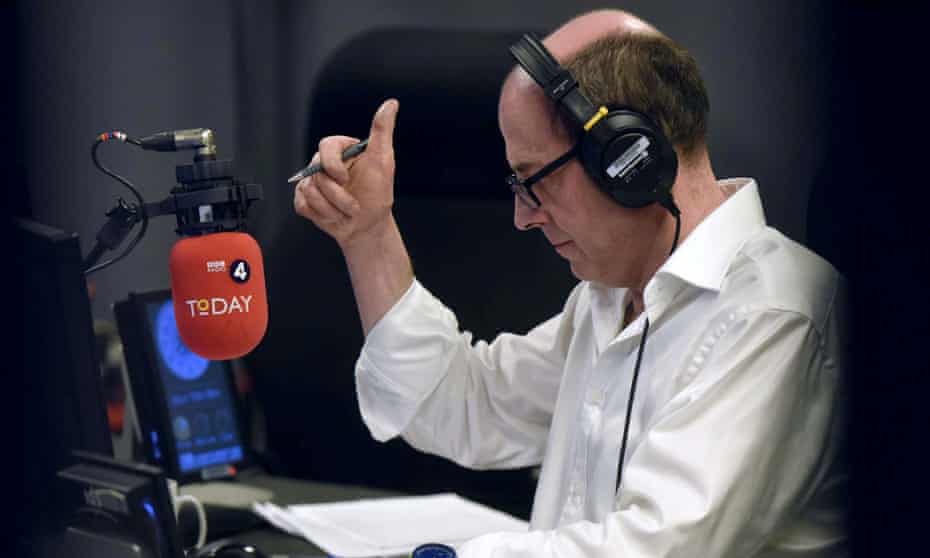 BBC radio 4 Today programme broadcaster Nick Robinson in the studio