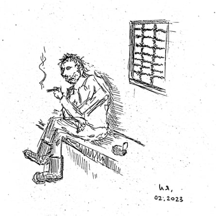 Sketch of prison scene by Ilya Yashin