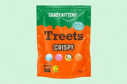 Orange and green bag of Treets crispy chocolates