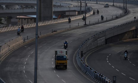 A partially deserted road is seen during the Sunday lockdown imposed as a preventive measure against the spread of the Covid-19 coronavirus in Chennai, India