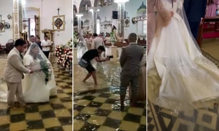 Composite images of a flooded wedding in the Philippines