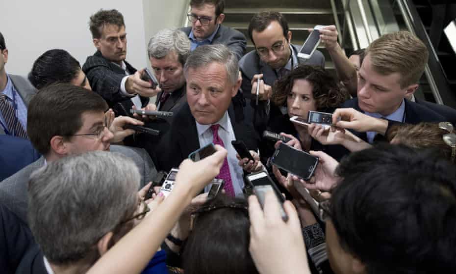 Republican Senate intelligence chairman Richard Burr speaks to reporters. He called the timing of Comey’s dismissal ‘troubling’. 