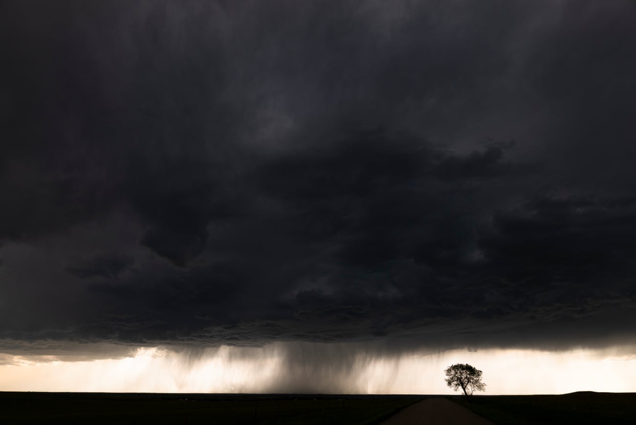 Incredibly dark cloud with faint streaks of light moving over south-central South Dakota