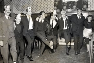 Tottenham’s players do a ‘Knees-Up” at a Christmas party in the 1960s.