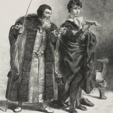 A 1834 drawing of Polonius and Hamlet by the French artist Eugène Delacroix.