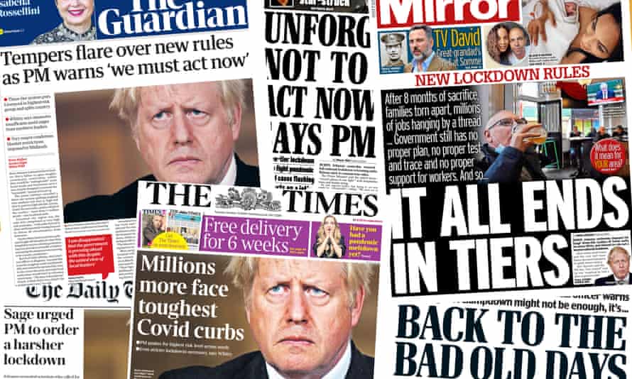 It All Ends In Tiers What The Papers Say About Johnson S New Covid Rules Coronavirus The Guardian It All Ends In Tiers What The Papers Say About Johnson S New Covid Rules Coronavirus The Guardian