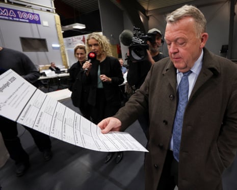 Denmark's foreign minister and head of the Moderates, Lars Løkke Rasmussen, walks at a polling station in Graested, Denmark.