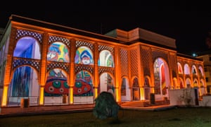 Museum Mohamed VI of Modern and Contemporary Art, Morocco, lit up at night