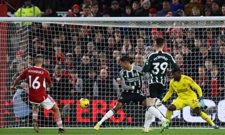 Nottingham Forest's Nicolas Dominguez scores the opening goal.