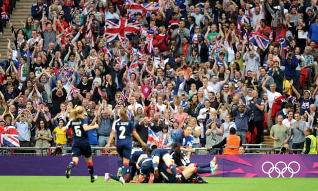 Hope and glory: 10 moments that changed women’s football in England | England women's football team 6 Team GB fans celebrate after Steph Houghton scores against Brazil at Wembley during London 2012.