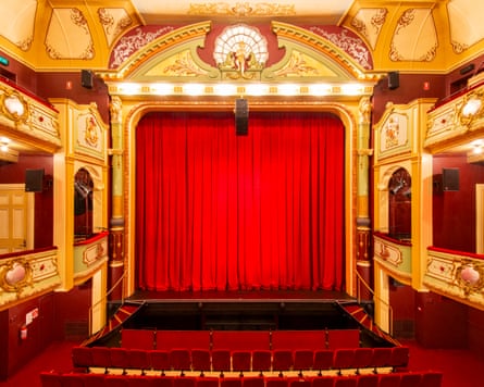 The proscenium arch of the Theatre Royal in Hobart viewed from the dress circle.