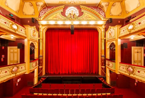 The proscenium arch of the Theatre Royal in Hobart viewed from the dress circle.