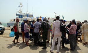 Ethiopian nationals await at the Red Sea port of Hodeida to repatriated by the International Organisation for Migration via Djibouti.