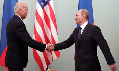 Joe Biden, then the US vice-president, shakes hands with Vladimir Putin, then Russia’s prime minister, in Moscow in 2011.