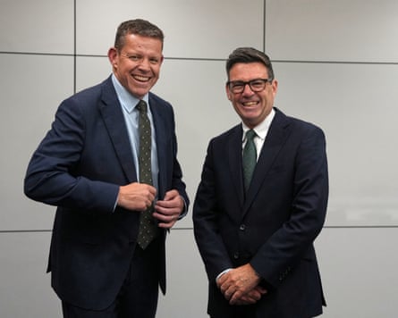 Rhun ap Iorwerth and Andy Burnham laughing together