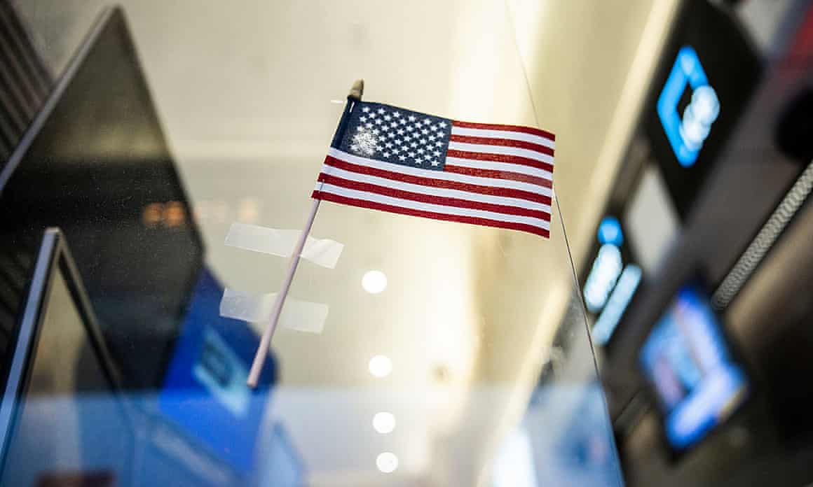 An American flag at the New York stock exchange.