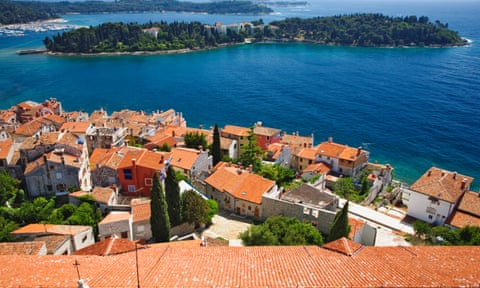 Rovinj harbour and Red Island viewed from above