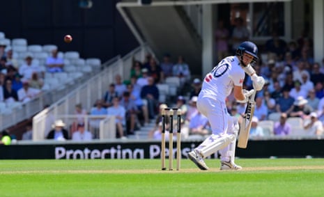 Sonny Baker nicks the fifth ball of Kyle Jamieson’s over and is caught.
