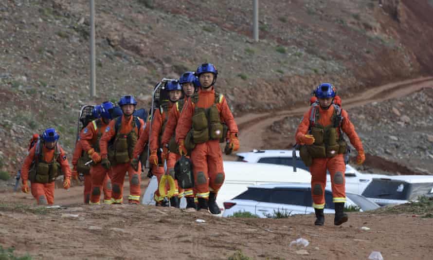 rescuers in Baiyin, Gansu province