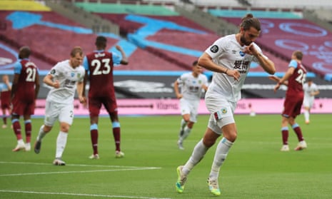Burnley’s Jay Rodriguez celebrates after opening the scoring.