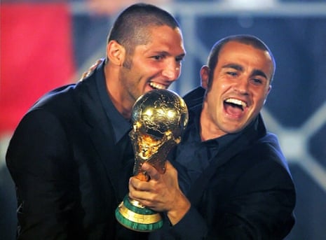 Fabio Cannavaro (right) and teammate Marco Materazzi celebrate winning the 2006 World Cup.