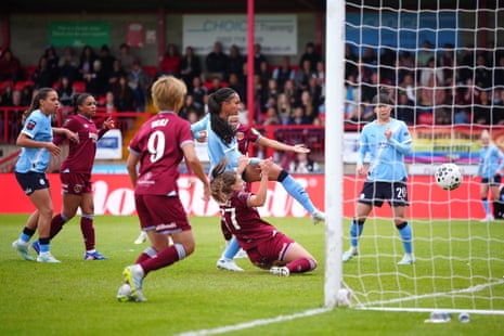 Manchester City’s Jade Rose sticks the ball home from close range to open the scoring at West Ham.