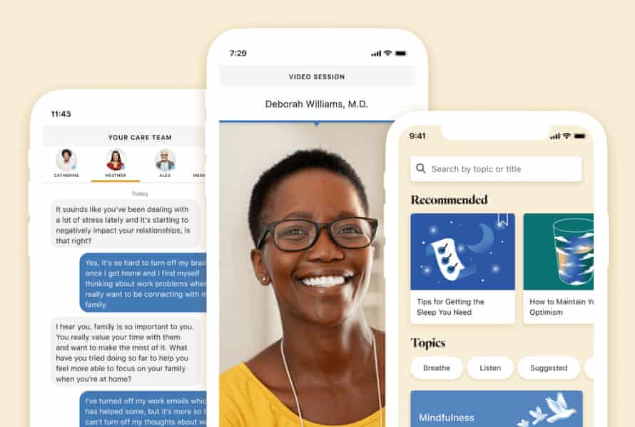 illustrative screenshots from the emotional support app ginger