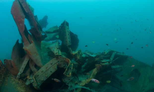 Rice Bowl Wreck, one of three Japanese second world war ships that lie off the coast of Borneo. The wrecks have been destroyed by a metal salvage operation.