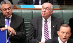 Warren Truss, centre with treasurer Joe Hockey and prime minister Tony Abbott at question time on Tuesday. Truss dismissed claims from cruise operator Bill Milby that were later given creedence by an infrastructure department official. 