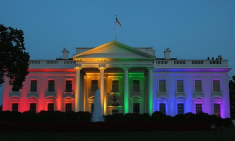 Rainbow-coloured lights shine on the White House to celebrate todays US supreme court ruling.