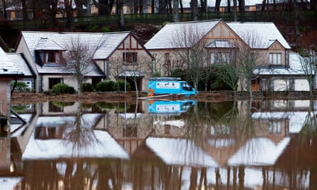 Flooded houses at Port Elphinstone, Aberdeenshire, after the river Don burst its banks.