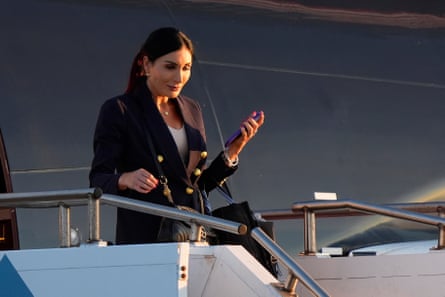 a women exits a plane