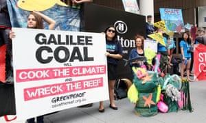 A coalition of environment groups protest outside the Hilton Hotel in 2012 when the Galilee basin coal conference took place.