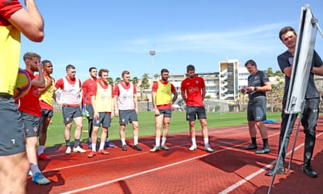 Warming to his methods, Southampton players with Hasenhüttl (second from right) in Tenerife.