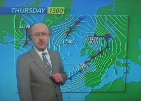 Screengrab from Michael Fish's 1987 forecast failing to predict the hurricane