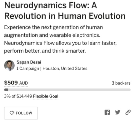 A screengrab of Dr Sapan Desai’s Indiegogo page for the device called the Neurodynamics Flow