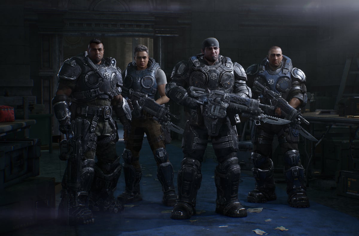 Emotionally stunted … Gears of War E-Day’s full squad.