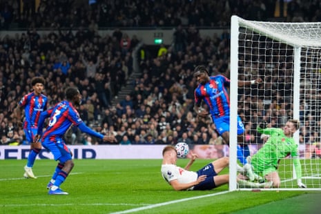 Jan Paul van Hecke heads home from close range to score Tottenham's second.