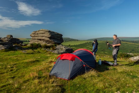 Father and son wild camping on Dartmoor