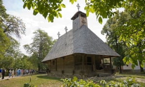 A wooden church from the Maramures region in the National Village Museum at Bucharest.
