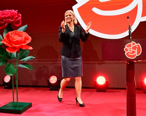 Sweden’s Social Democratic party leader Magdalena Andersson speaks during the Social Democrats’ election night party in Stockholm earlier this month.